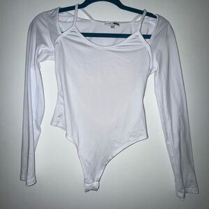 Fashion Nova White Asymmetrical Long Sleeve Bodysuit
